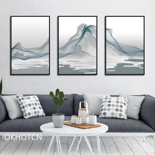 Abstract High Mountain Landscape Wall Art Canvas Painting Chinese Style Posters Prints Wall Pictures For Living Room Home Decor