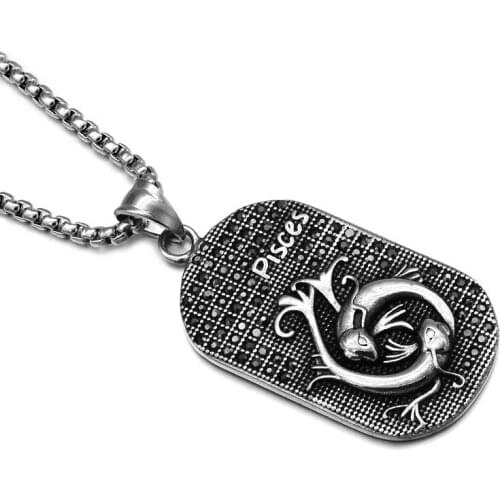 BC Dog Tag Best Friends Charm Necklace Twelve constellations Chain Pendant With Crystal