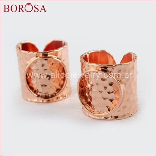 BOROSA 10/20PCS Rose Gold Color Brass Round Blank Ring Base Metal Rings Settings for Druzy Gems Ring Jewelry Making PJ114-R