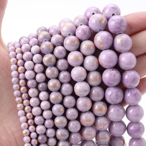 Purple Color Golden Jades Bead Natural Stone Beads for Jewelry Making DIY Bracelet Earring Accessories 4/6/8/10/12mm 15