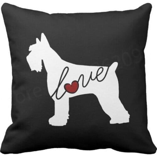 Black Schnauzer Dogs Love Throw Pillow Case Novelty Giant Schnauzer Cushion Cover Funny Schnauzer Puppy Pet Gift Home Decor 18"