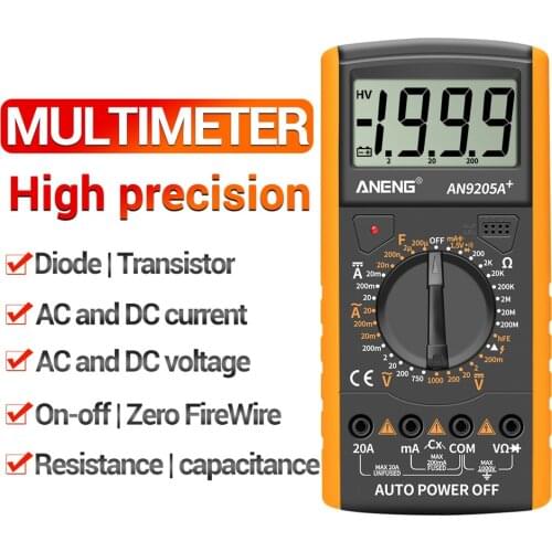 DT9205A+ Digital Multimeter LCD Display 1999 Count Manual Range Universal Meter AC/DC Resistance Capacitance Transistor Tester