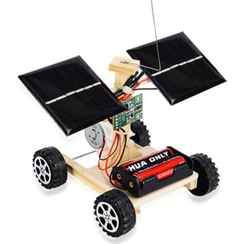 Wooden DIY Solar Remote Control Racing Car Model Science Circuits Experiment Kids Assembly Toy