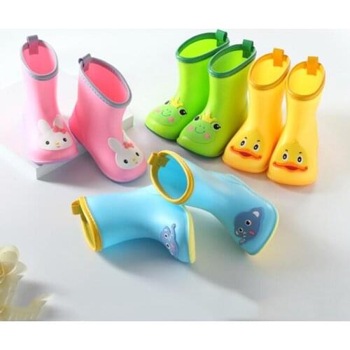 New Children Rain boots PVC rubber antiskid waterproof boots Candy Color Cartoon rainboots for girl boy baby kids water shoes