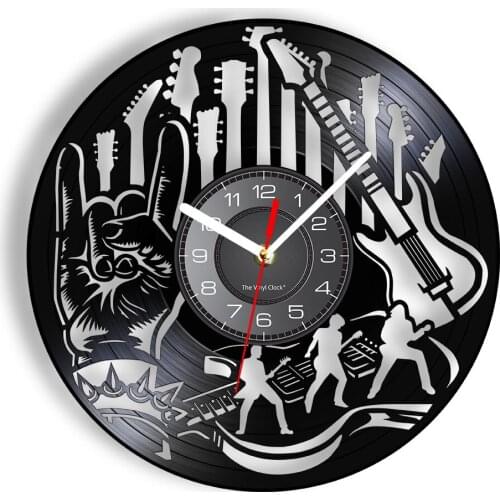 Electric Guitars Vinyl Music Record Wall Clock For Rock n Roll Band Studio Heavy Metal Vinyl Disk Crafts Watch Club Pub Decor