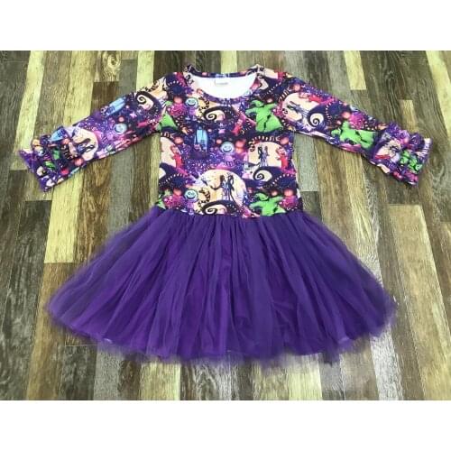 Boutique girl Halloween purple mesh long sleeve lace dress
