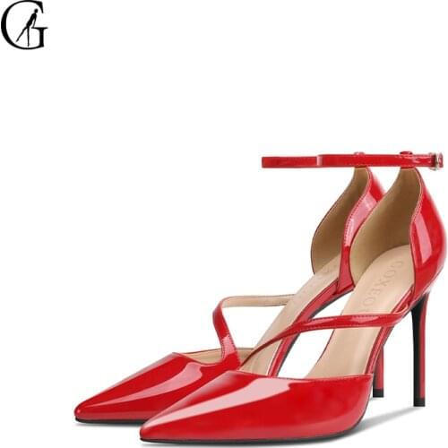 GOXEOU Womens Pumps Patent Leather Ankle Strap D'Orsay Pointed Toe High Heels Party Fashion Office Lady Shoes Size 32-46