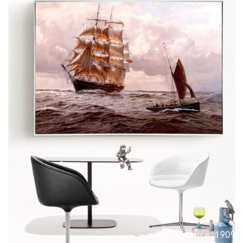 Cotton no frame classical sailing at sea landscape canvas printings oil painting printed on cotton wall art decoration picture