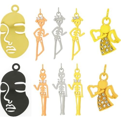 Personality, Fashion, Fun, Strange Abstract Contour Face Pendant, Asymmetrical Zircon Face Pendant Bracelet Necklace
