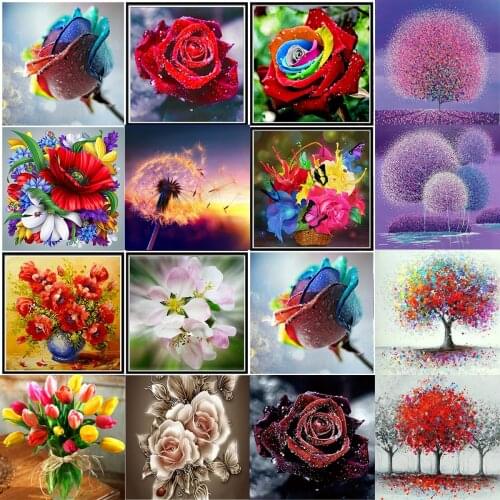 Round 5D Diamond Painting Flower Painting Diamond Embroidery DIY Cross Stitch Rose Diamond Mosaic Landscape Interior Decoration