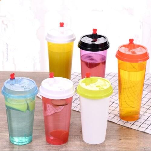 50pcs 90 caliber color white disposable cold drink plastic cup juice milk tea injection thick takeaway packaging cups with lid