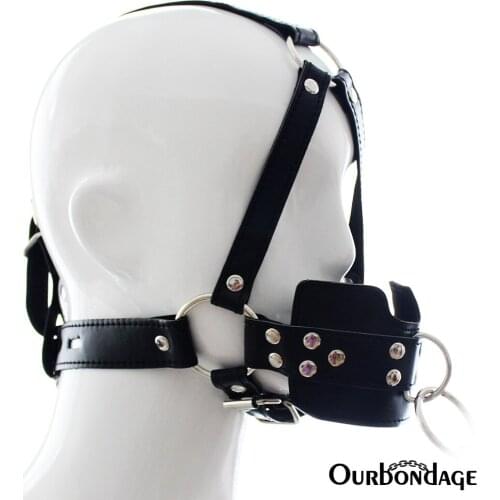 Ourbondage PU Leather Strap Muzzle Gag Rubber Ball Head Strap Harness Bondage Mask Erotic With Chains Leash Sex Toys For Couples