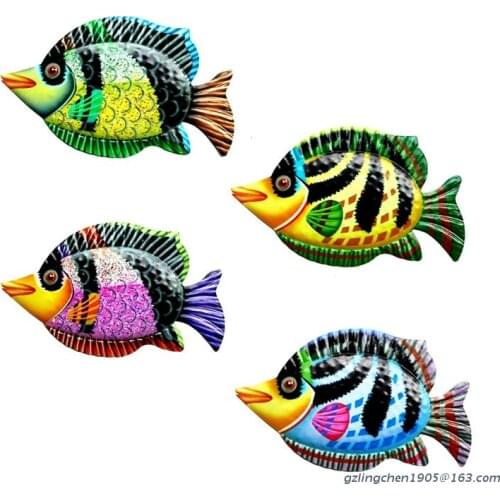 P8DE Metal Fish Wall Art Decor Colorful Iron Sea Life Sculpture Garden Hanging Statue