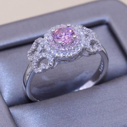 Choucong Brand Luxury Jewelry Pure 100% 925 Sterling Silver Round Cut Pink and White Clear 5A CZ Party Wedding Women Ring Gift