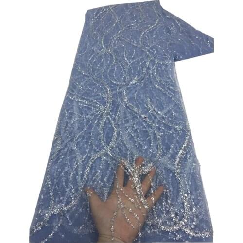 SJ Lace 2021 African Embroidery Tulle Lace Fabric 2021 High Quality Lace French Lace Fabric With Sequins 5Yards For Sewing x3-70