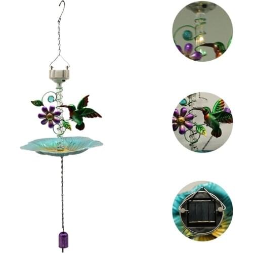 Solar Powered Bird Bath for Garden Hanging, Wild Bird Feeder, Glass Seed Tray Outdoor Birdfeeders Outside Solar Light