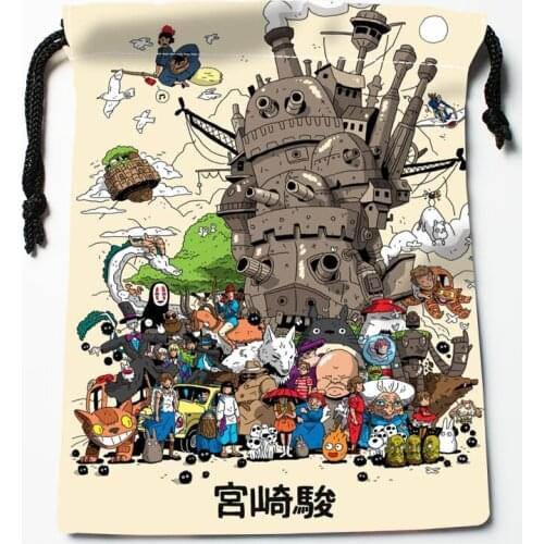 Custom Spirited Away Drawstring Bags Printed gift bags 18*22cm Travel Pouch Storage Clothes Handbag Makeup Bag