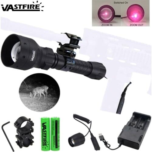 400 Yard Zoomable Adjustable Infrared Light Tactical Hunting Torch 850nm IR Night Vision illuminator Weapon Light with Red Laser