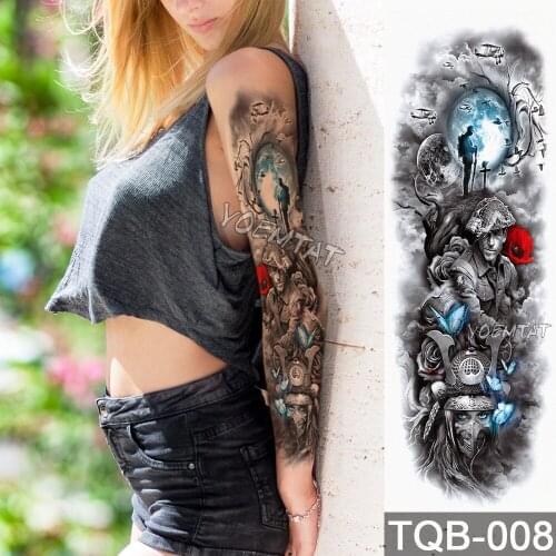 NEW 48*17cm Full Flower Arm Tattoo Sticker Modern space-time tunnel samurai Temporary Body paint Water Transfer fake Tatoo
