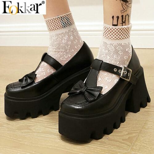 Eokkar 2021 Gothic Lolita Mary Janes T Strap Pumps for Women Platform Shoes Goth Punk Pumps Chunky Heel Shoes Vintage Rockabilly