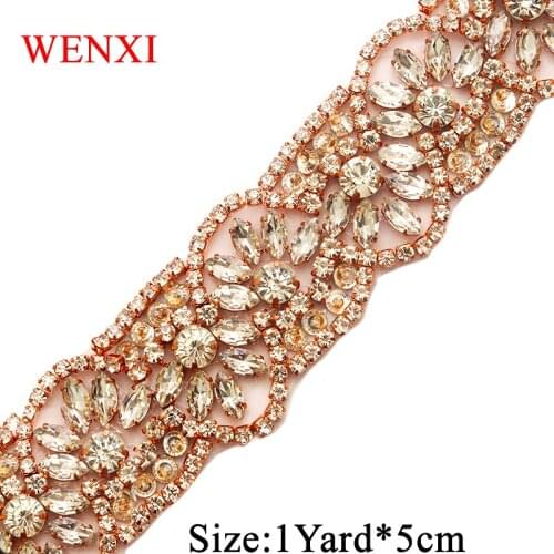 WENXI 5YARDS Wholesale Rhinestones Appliques Iron On For Wedding Dresses Sash Rhinestones Appliques Banding Accessory WX822