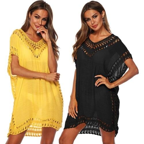 Women Sexy Beach Cover Up Summer Swimsuit Bikini Crochet Chiffon Cover Up Short Beach Dress Bathing Suit Tunic Swimwear Tops