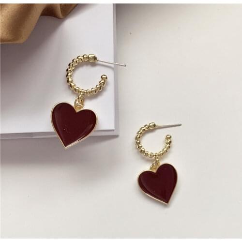 Simple Red Enamel Heart Hoop Earrings For Women Girls Wedding Gift Korean Trend Jewelry Fashion Gold Retro Vintage Accessories