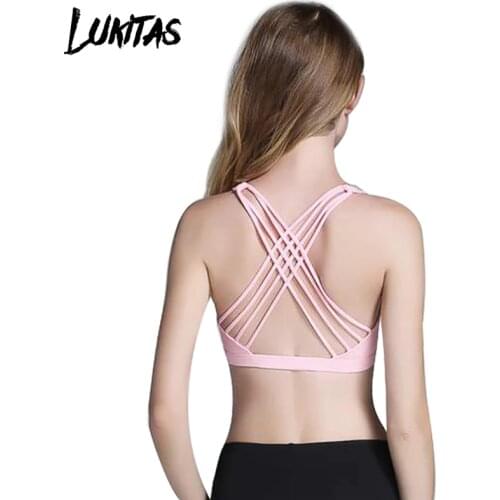 LUKITAS Women Sports Bra Quick Dry High Stretch Top Sport Push Up Fitness Running Gym Breathable Cross Strap Yoga Bra Vest Tops
