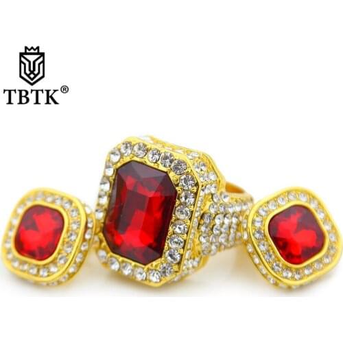 TBTK Ring Jewelry Box Earrings Jewerly Sets Gifts for Women Multicolor Red Gem Fashion Sparkling Beautiful Zirconia Stone EA+RI
