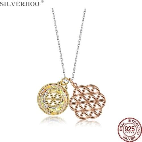 SILVERHOO Demon Eye Necklace Silver 925 Sterling Lucky Flower With Transit Crystal Tricolor Pendant Necklace Female Fine Jewelry