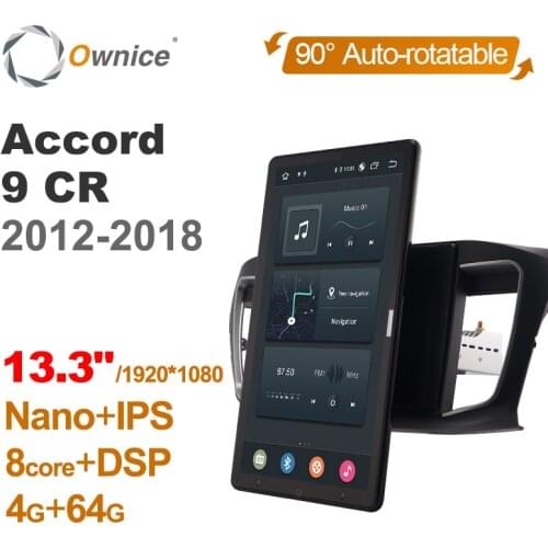 13.3 Inch 1920*1080 Ownice 1 Din Android 10.0 Car Radio for Honda Accord 9 CR 2012 - 2018 GPS Auto Audio System Auto Rotatable