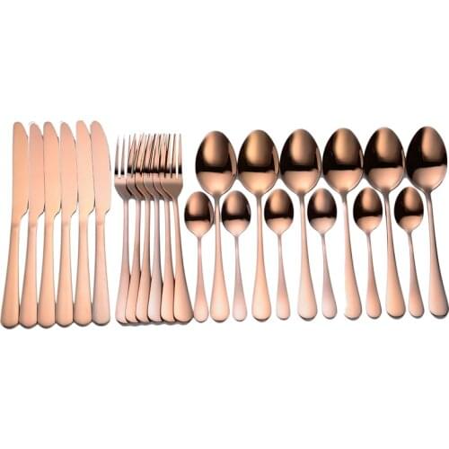 24pcs Rosegold Forks Knives Spoons Kitchen Dinner Set Tableware Stainless Steel Cutlery Sets Fork Spoon Knife Dinnerware Sets