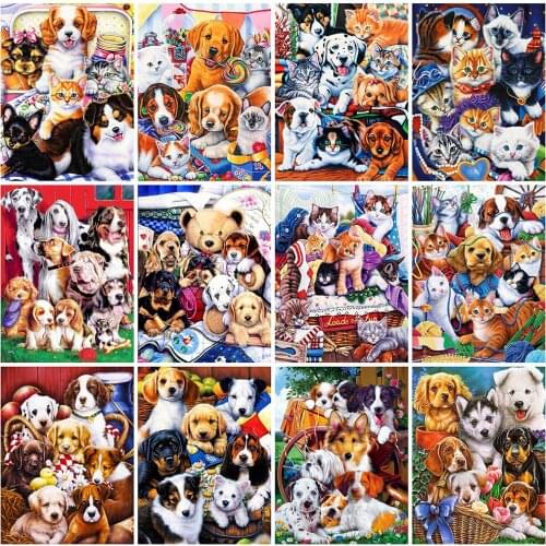 EverShine 5D Diamond Painting Cartoon Dog Cross Stitch Diamond Embroidery Animal Picture Of Rhinestone Mosaic Cat Set Wall Art