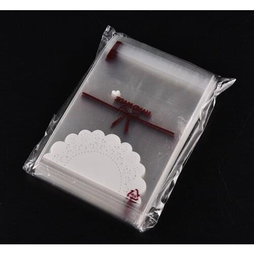 100Pcs Baking Packaging White Lace Bow Self-adhesive Bag Biscuit Small Cake Candy Bag Wedding Decoration Party Supplies