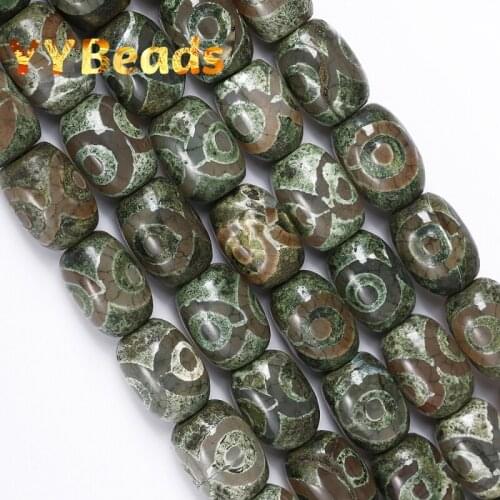 Natural Evil Eye Pattern Green Tibetan Agates beads 13x18mm Drum Barrel Shape Agates Loose Beads For Jewelry Making DIY Bracelet