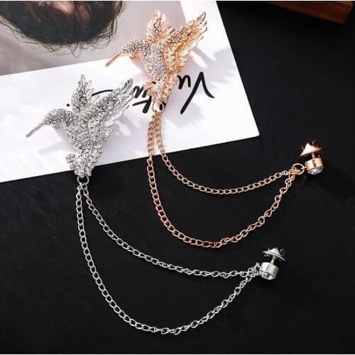 Punk Retro Animal Bird Rhinestone Metal Brooch Elegant Collar Tassel Cute Pin Lapel Pins on Clothes Women Jewelry Fashion