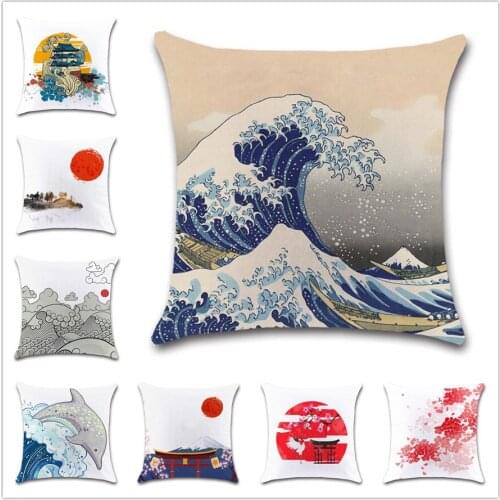 Japanese style printing Sunrise wave white Cushion Cover Decorative Home room sofa chair living room friend gift pillowcase