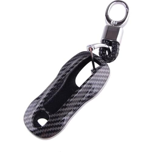 Carbon Fiber Style ABS Car Smart Remote Key Fob Cover Case Chain Fit for Porsche Cayenne Panamera Taycan 2020