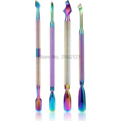 By dhl 100pcs Dual-Ended Colorful Nail Art Dead Skin Push Cuticle Pusher UV Gel Remover Manicure Pedicure Tools