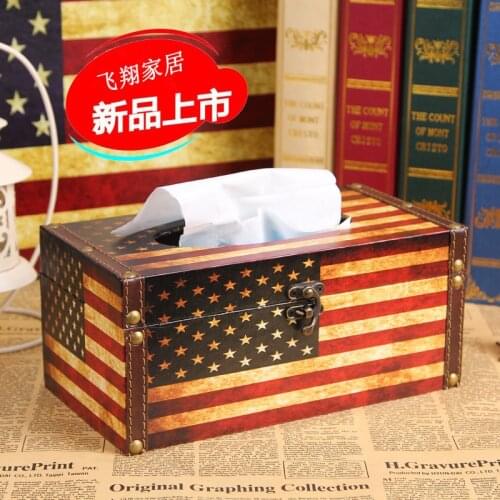 European-style retro British style flag Home Decorations retro wooden storage box tissue boxes decorated wooden carton