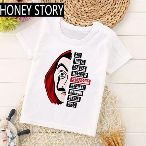 Bella Ciao Kawaii House of Paper Funny La Casa De Papel T Shirt Kids Summer Top Cartoon Money Heist Tshirt Children Boys T-shirt