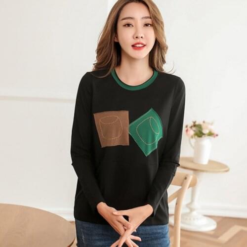 Shintimes Plus Size T Shirt Women Cotton 2020 Spring Autumn Long Sleeve T-Shirt Woman Tshirt Appliques Korean Fashion Clothing