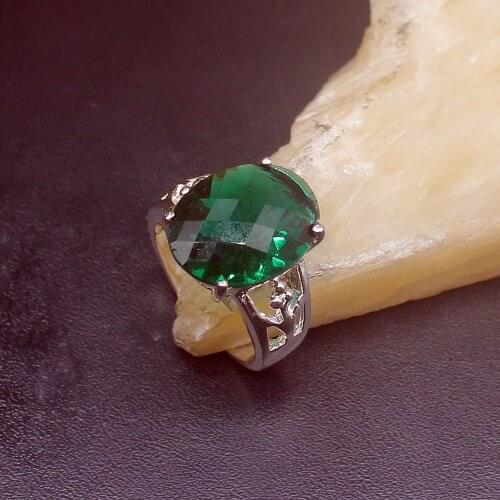 Gemstonefactory Jewelry Big Promotion Single Unique 925 Silver Green Topaz Charming Women Men Gifts Band Rings 8# 20213028