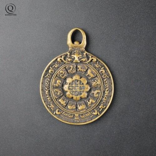 Ancient Tibetan Zodiac Signs Pestle Pendant Necklaces For Women And Men Retro Color Copper Round Jewelry Car Keychains New Gift