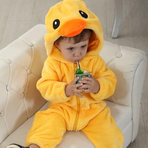 Baby Boy Girl Hooded Rompers Animal Cosplay Costume Newborn Infant Jumpsuit Yellow Duck Clothes