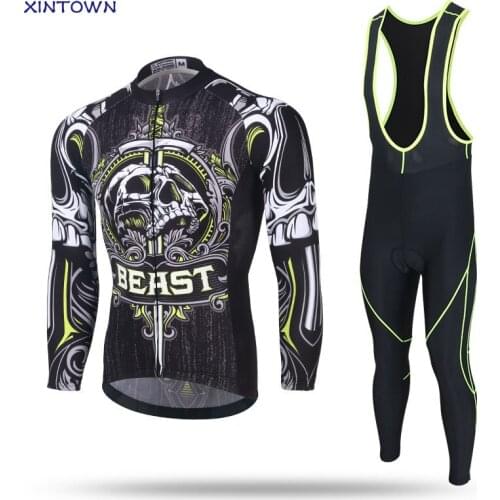 XINTOWN Cycling Jersey Sets Long Sleeve 2021 Green Skull Bike MTB Bicycle Clothes For Men Women Jacket Road Bike Pants kit
