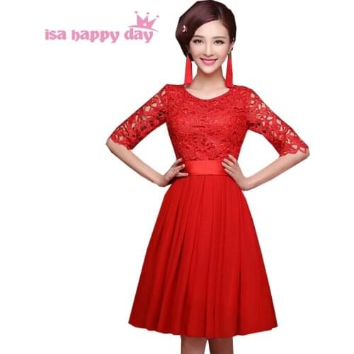 Short chiffon top fashion modest bridesmaid red bridesmaids dresses 2020 with sleeves women party gown dress under 100 B1875