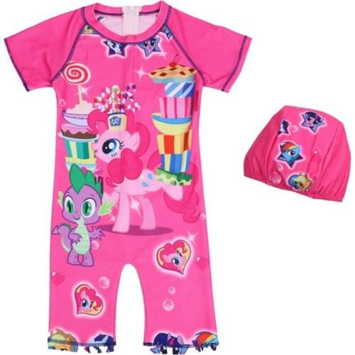 Girls O-neck Short Sleeve 3D Digital Print Backside Zipper Closure Cute Cartoon Swimming Clothing Sets One-piece Clothing Sets