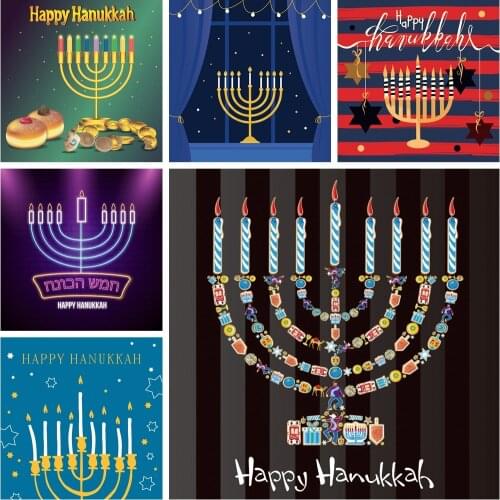 Laeacco Happy Hanukkah Rosh Hashanah Backdrops For Photography Black Stripes Candlestick Jewish New Year Backgrounds Photocall
