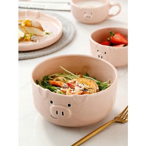 Cute Cartoon Plate Set Ceramic Tableware Household Creative Personality Girl Breakfast Plate Bowl For One Person Eat